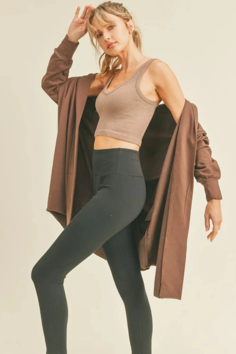 Open Front Longline Hooded Cardigan