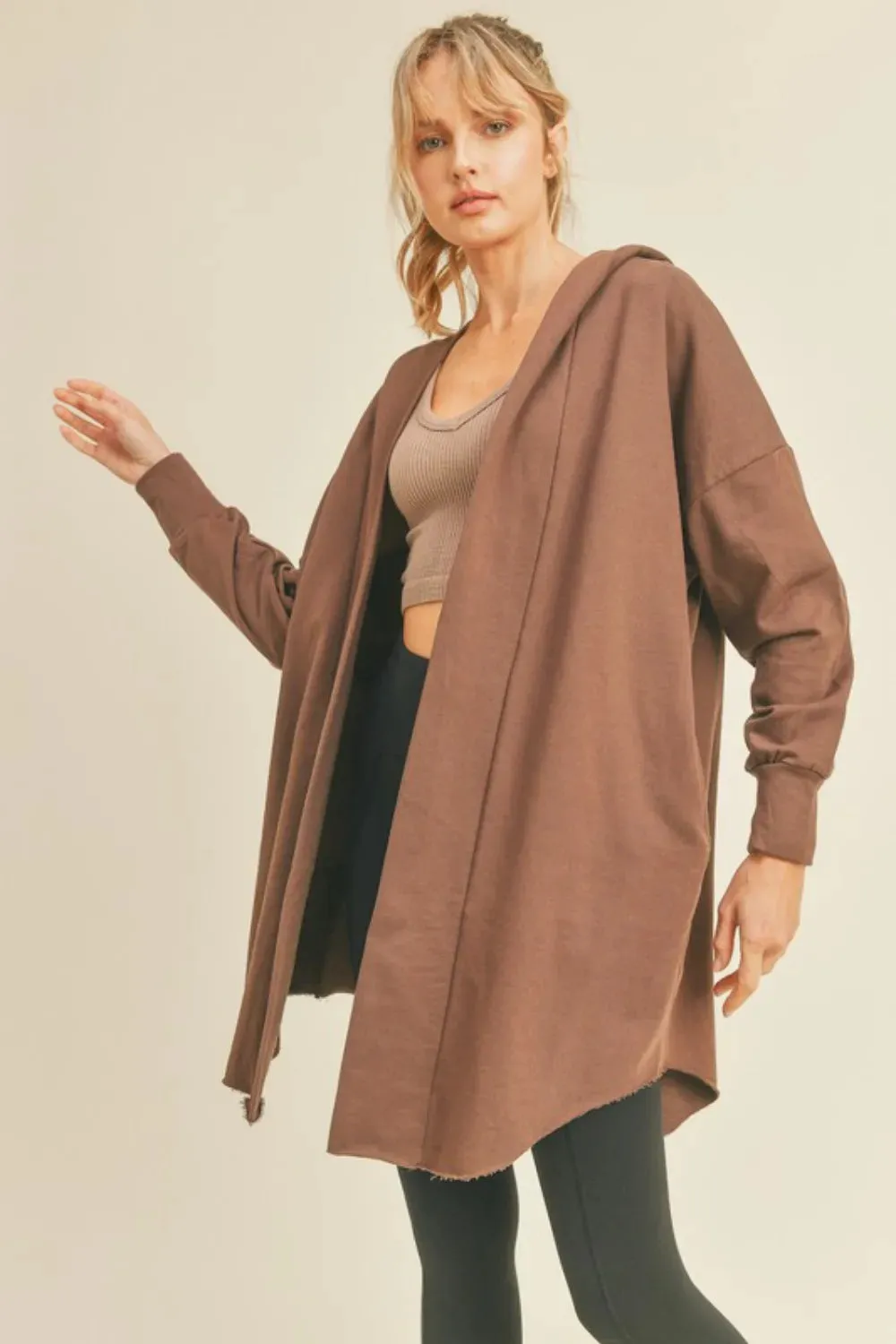 Open Front Longline Hooded Cardigan