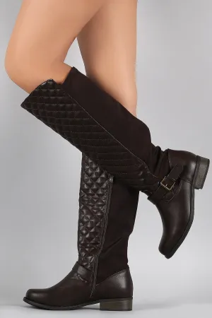 Quilted Stretchy Knee High Riding Boots