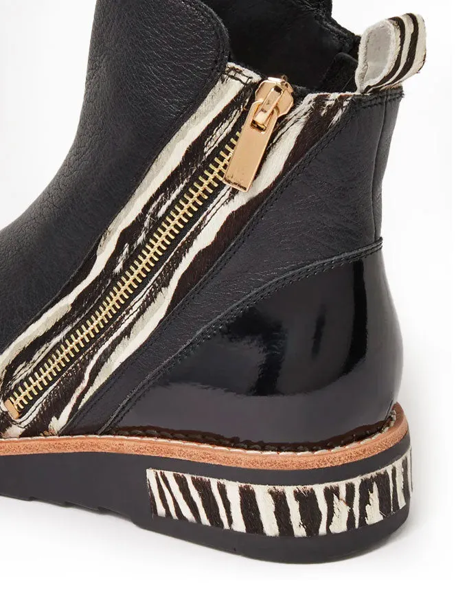 Rhain Black Zebra Leather Boot