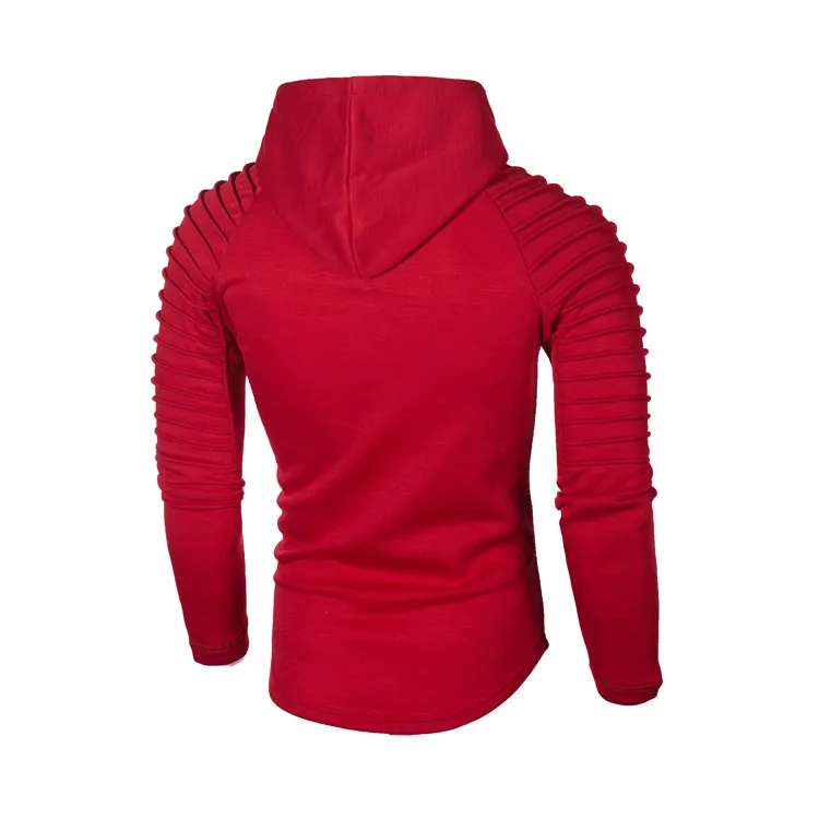 SOLID COLOR PLEATED SLEEVE WRINKLE HOODIE