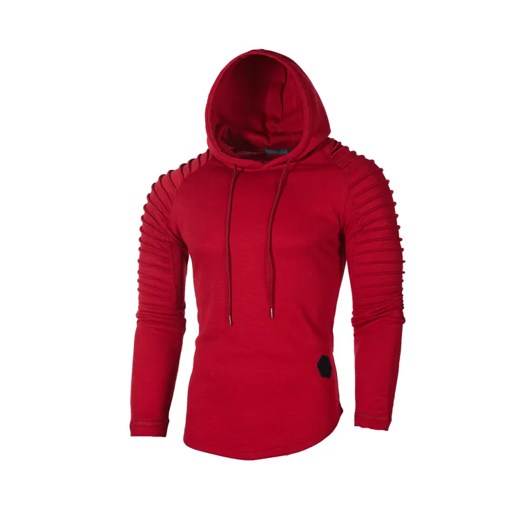 SOLID COLOR PLEATED SLEEVE WRINKLE HOODIE