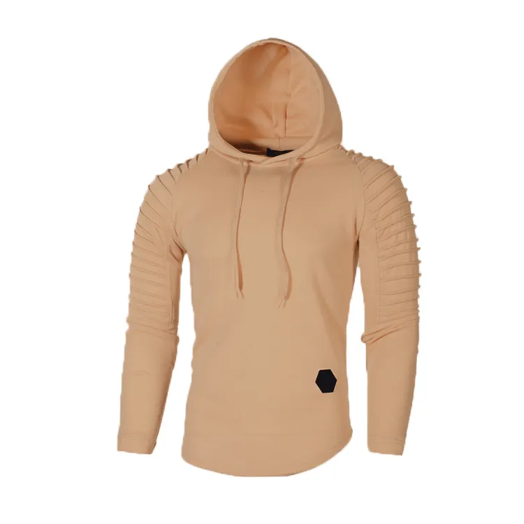 SOLID COLOR PLEATED SLEEVE WRINKLE HOODIE