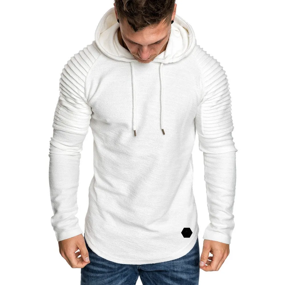 SOLID COLOR PLEATED SLEEVE WRINKLE HOODIE