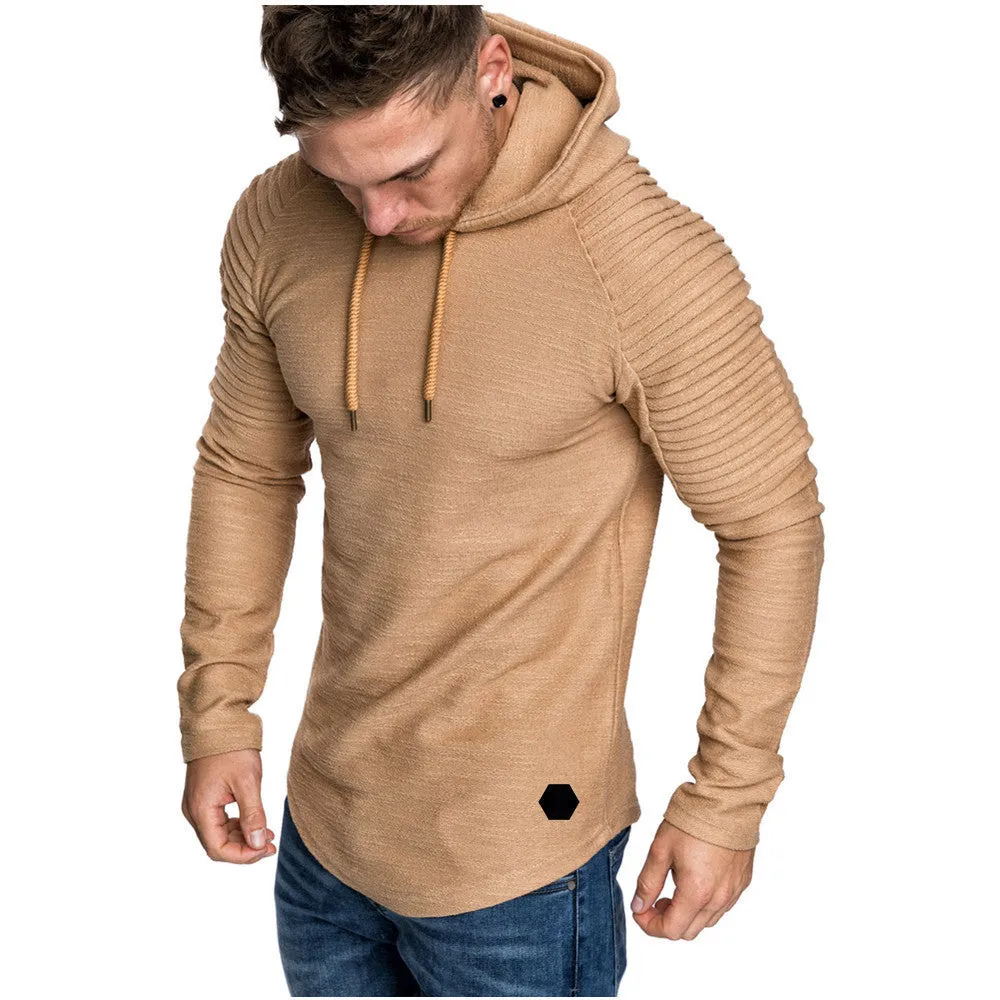 SOLID COLOR PLEATED SLEEVE WRINKLE HOODIE