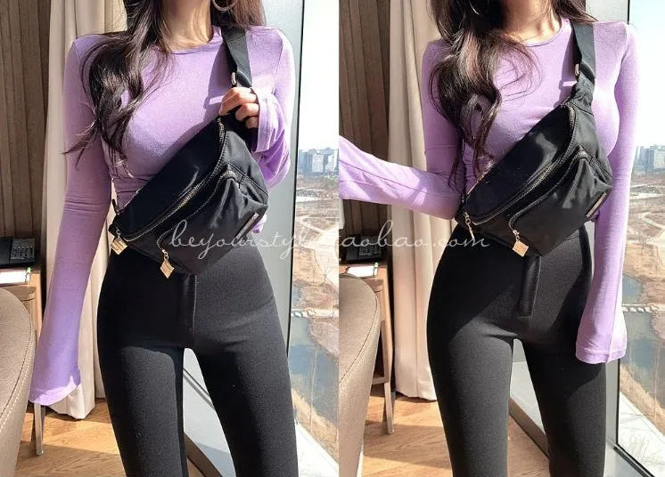 Spring Sexy Elastic Korean Style Skinny Slim Fit Long Sleeve Tops #2221