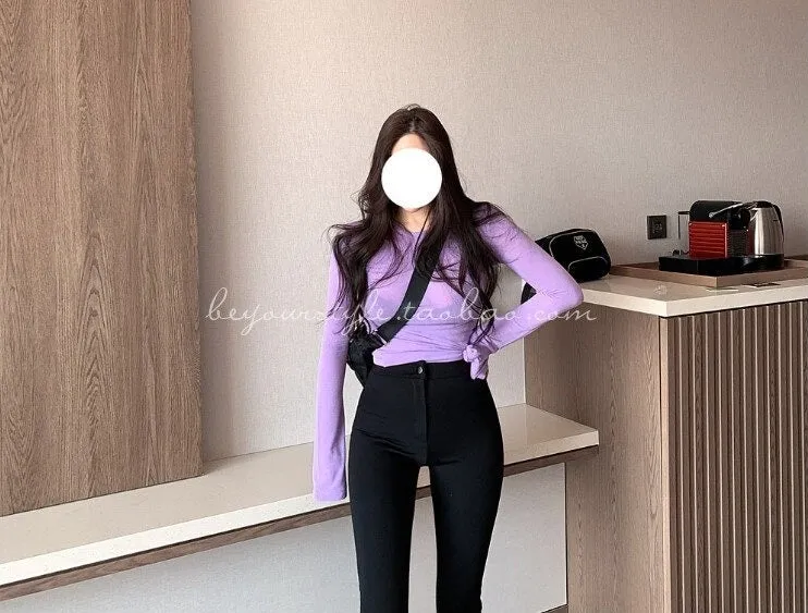 Spring Sexy Elastic Korean Style Skinny Slim Fit Long Sleeve Tops #2221