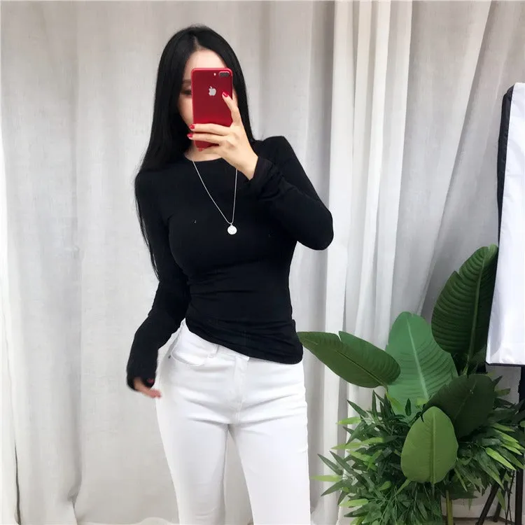 Spring Sexy Elastic Korean Style Skinny Slim Fit Long Sleeve Tops #2221