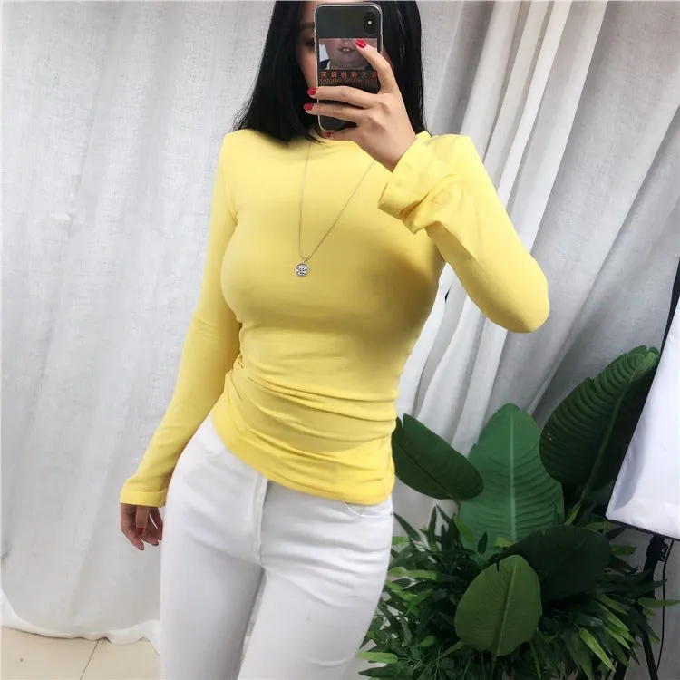 Spring Sexy Elastic Korean Style Skinny Slim Fit Long Sleeve Tops #2221