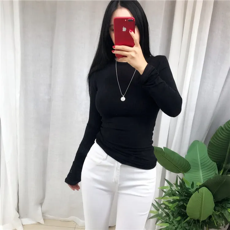 Spring Sexy Elastic Korean Style Skinny Slim Fit Long Sleeve Tops #2221