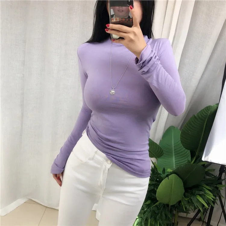 Spring Sexy Elastic Korean Style Skinny Slim Fit Long Sleeve Tops #2221