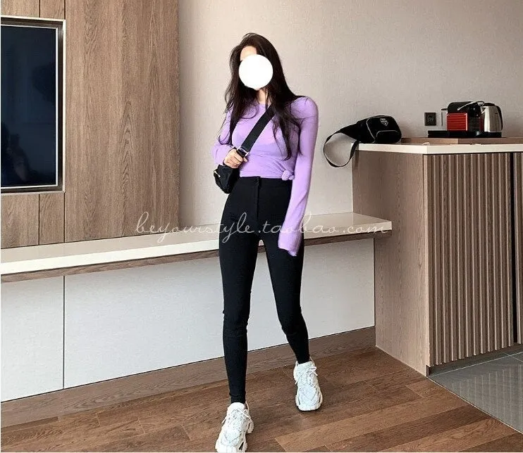 Spring Sexy Elastic Korean Style Skinny Slim Fit Long Sleeve Tops #2221