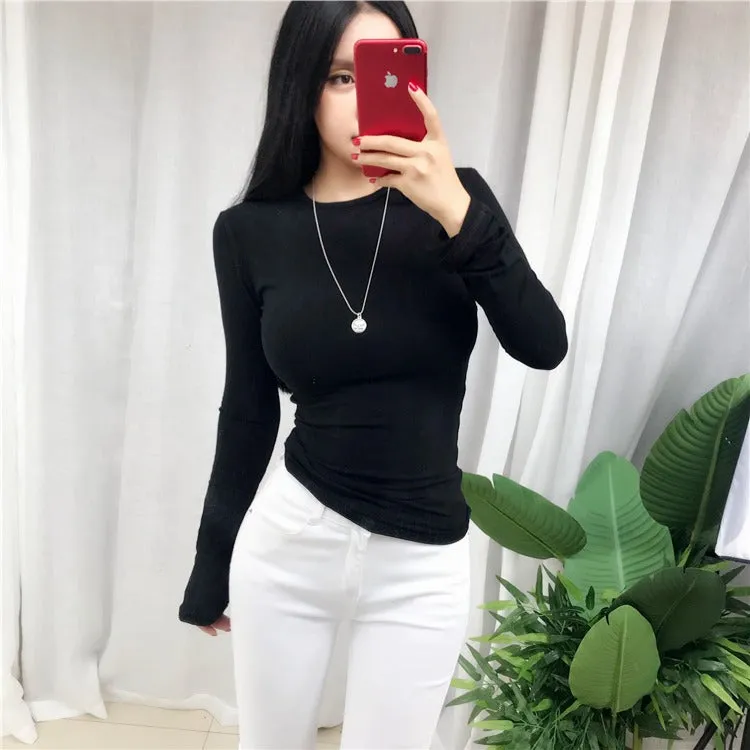 Spring Sexy Elastic Korean Style Skinny Slim Fit Long Sleeve Tops #2221