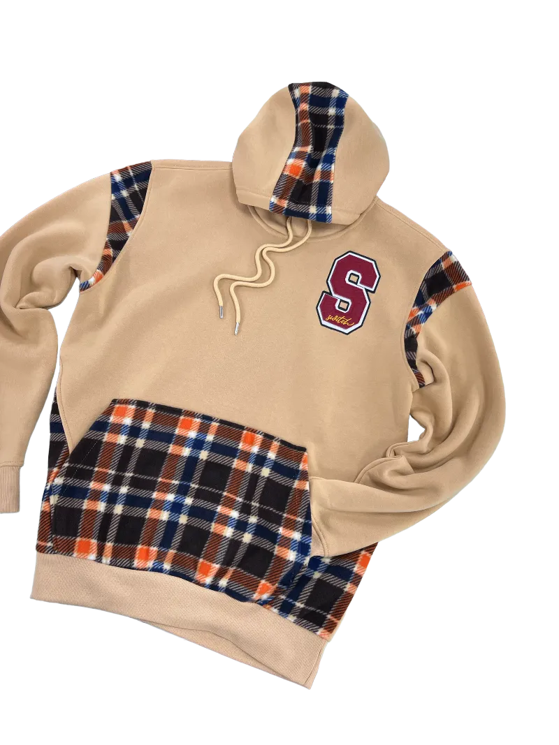 Switch Remarkable Tan Pullover Men's Plaid Pockets Hoodies Heavy Blend