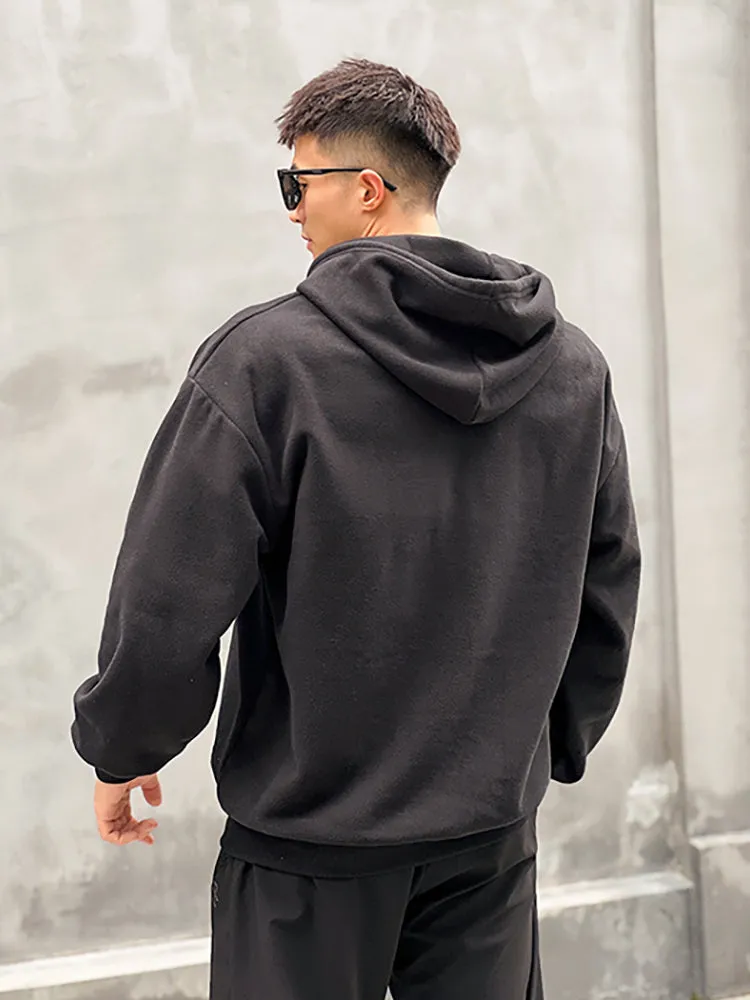 Thickened Hooded Sports Jersey Men'S Casual Loose Warm Fitness Fashion Pullover Running Jacket