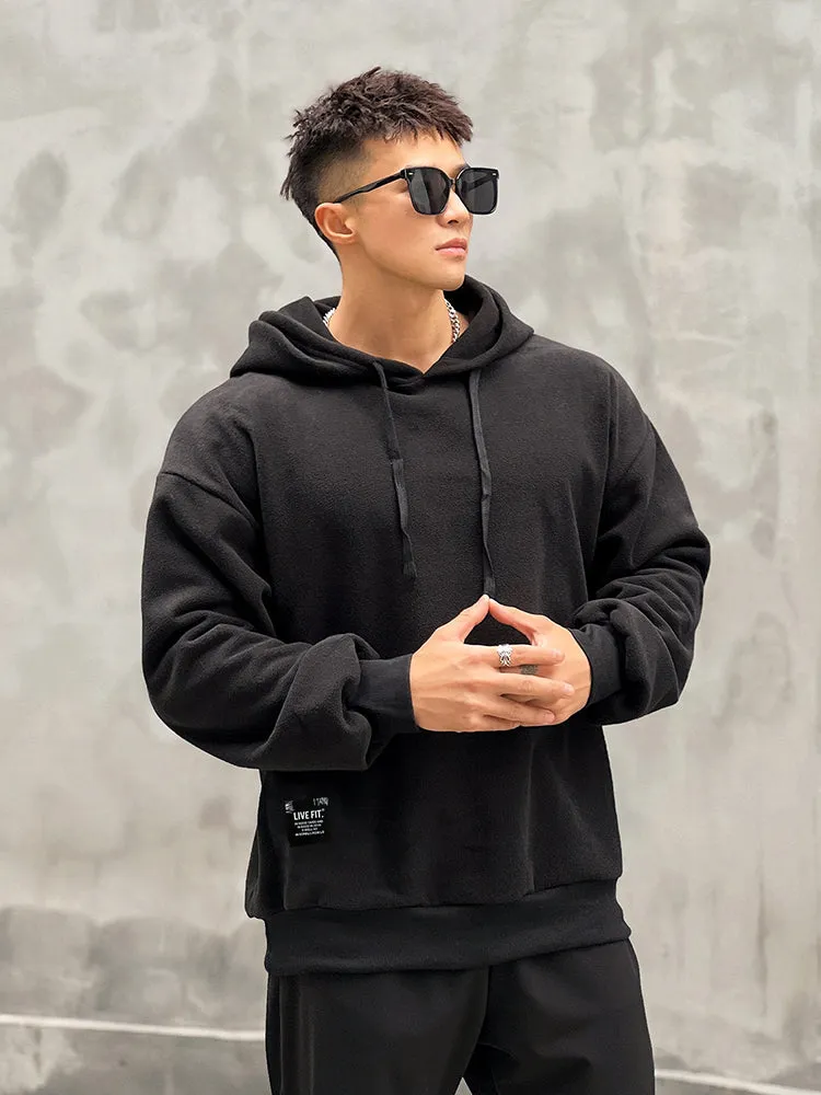 Thickened Hooded Sports Jersey Men'S Casual Loose Warm Fitness Fashion Pullover Running Jacket