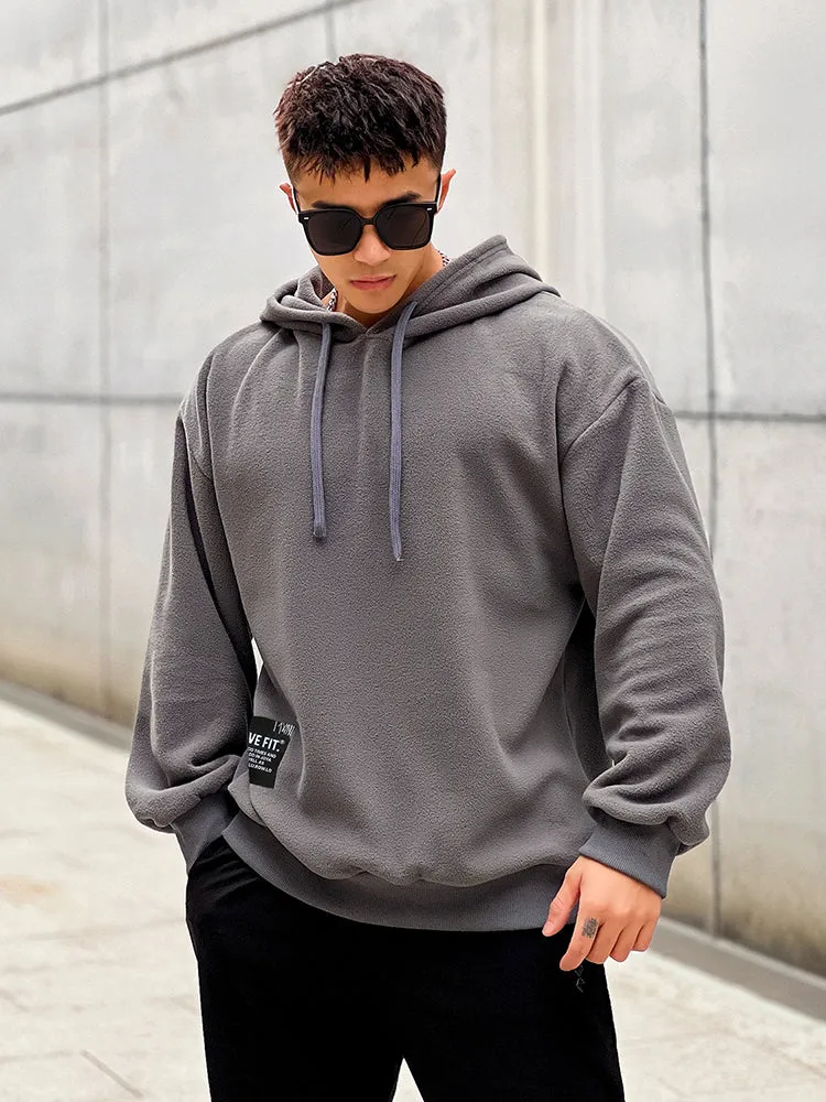 Thickened Hooded Sports Jersey Men'S Casual Loose Warm Fitness Fashion Pullover Running Jacket