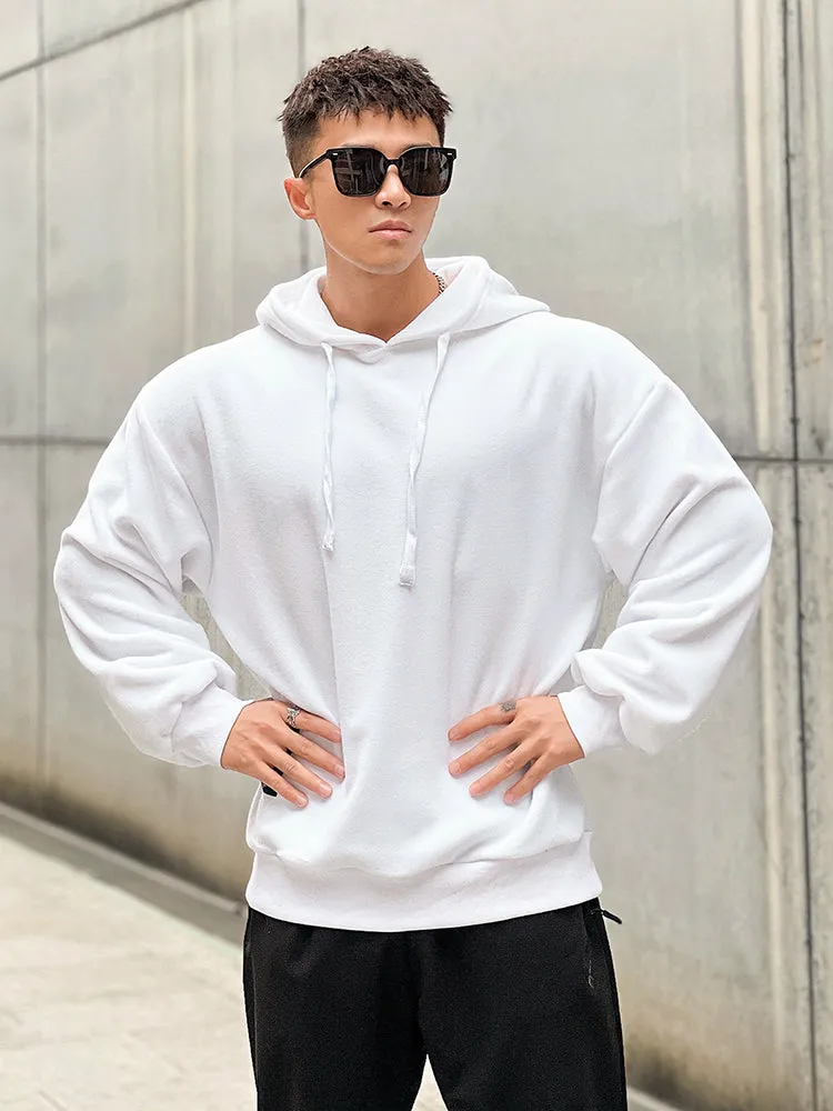 Thickened Hooded Sports Jersey Men'S Casual Loose Warm Fitness Fashion Pullover Running Jacket