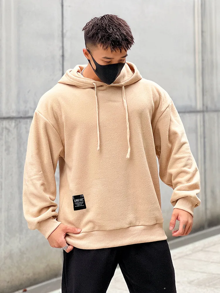 Thickened Hooded Sports Jersey Men'S Casual Loose Warm Fitness Fashion Pullover Running Jacket