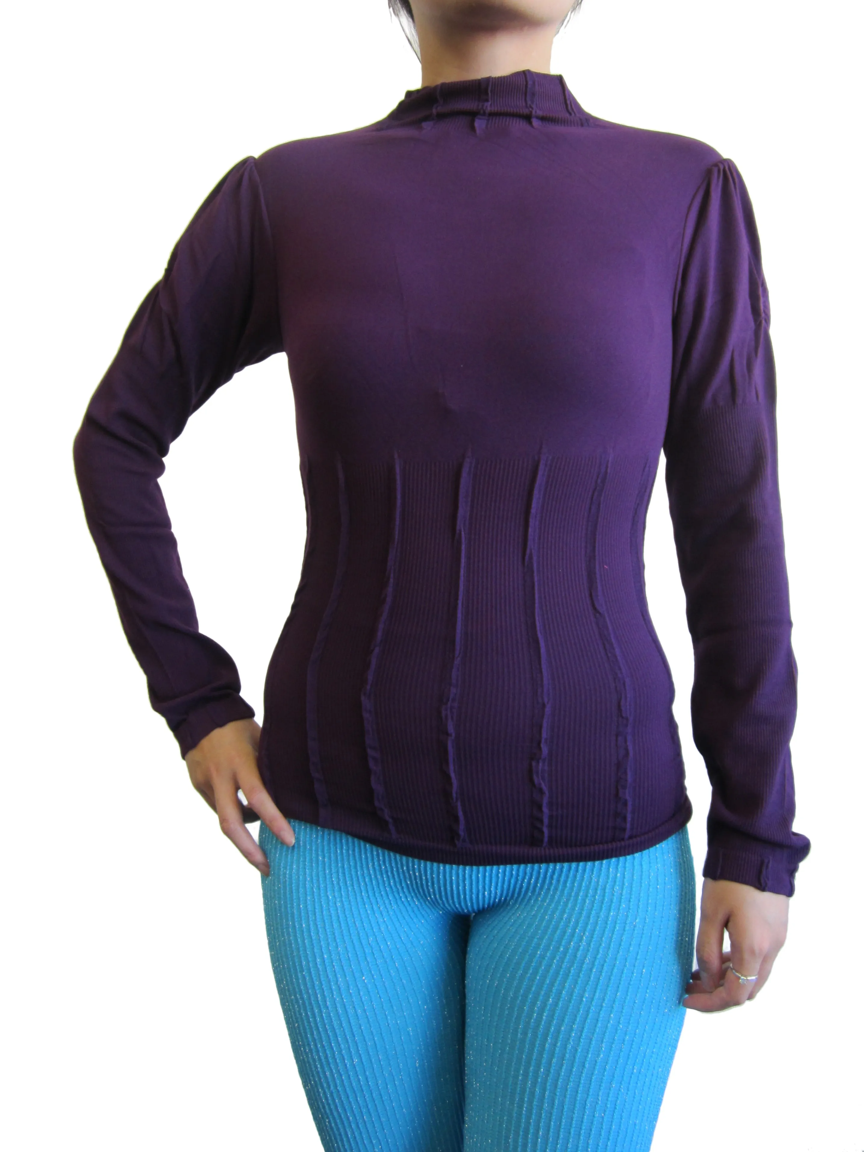 Tops - Pleated Mock Neck Long Sleeve  (fab-11865)