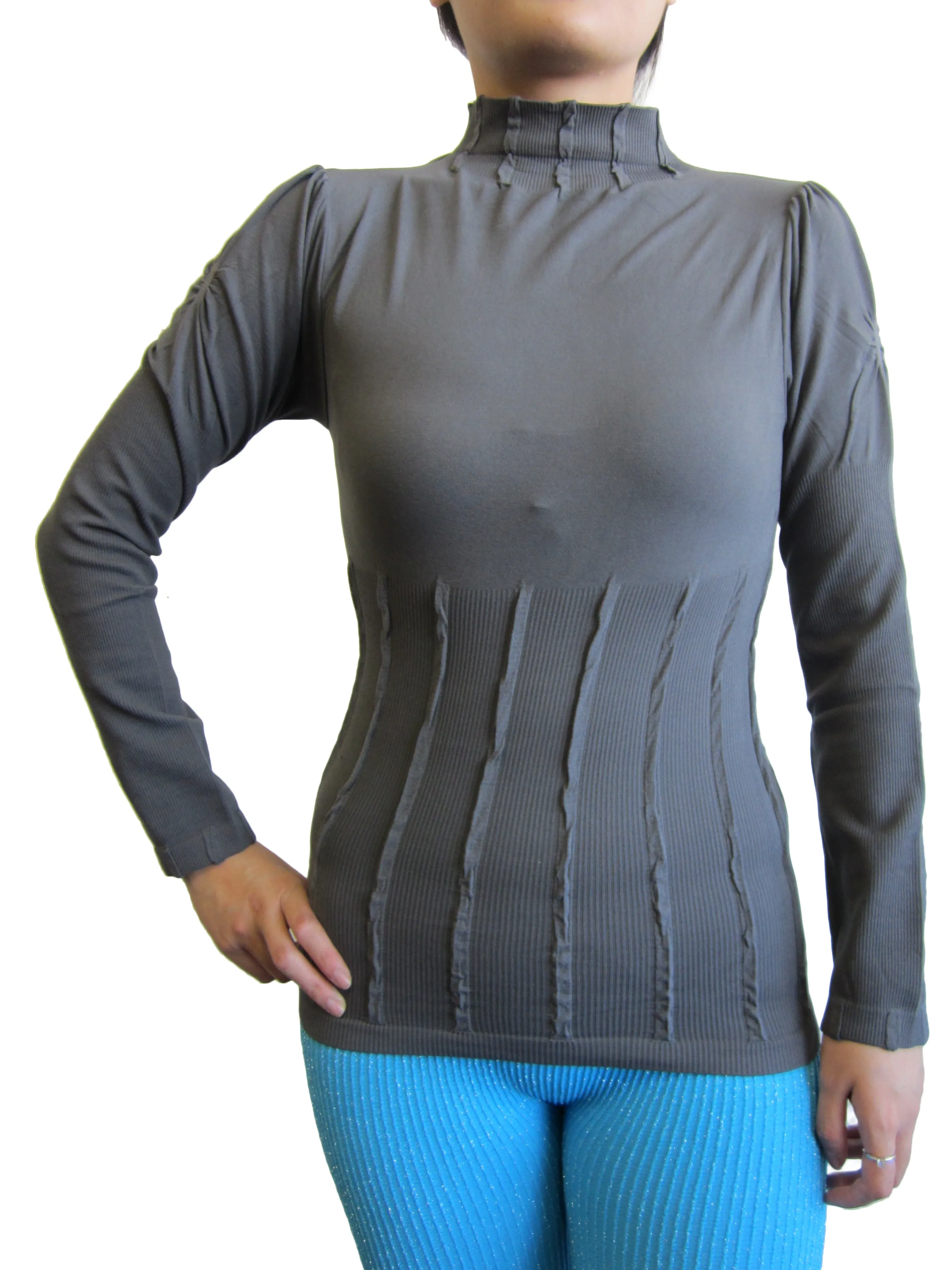 Tops - Pleated Mock Neck Long Sleeve  (fab-11865)