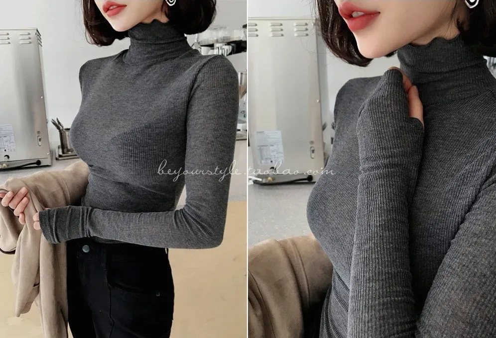 Turtleneck Sexy Basic Korean Style Long Sleeve