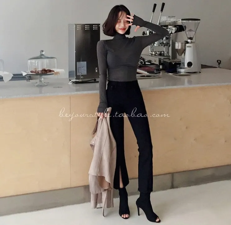 Turtleneck Sexy Basic Korean Style Long Sleeve