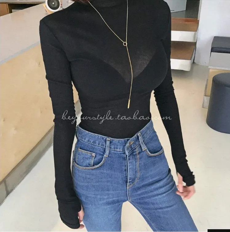 Turtleneck Sexy Basic Korean Style Long Sleeve