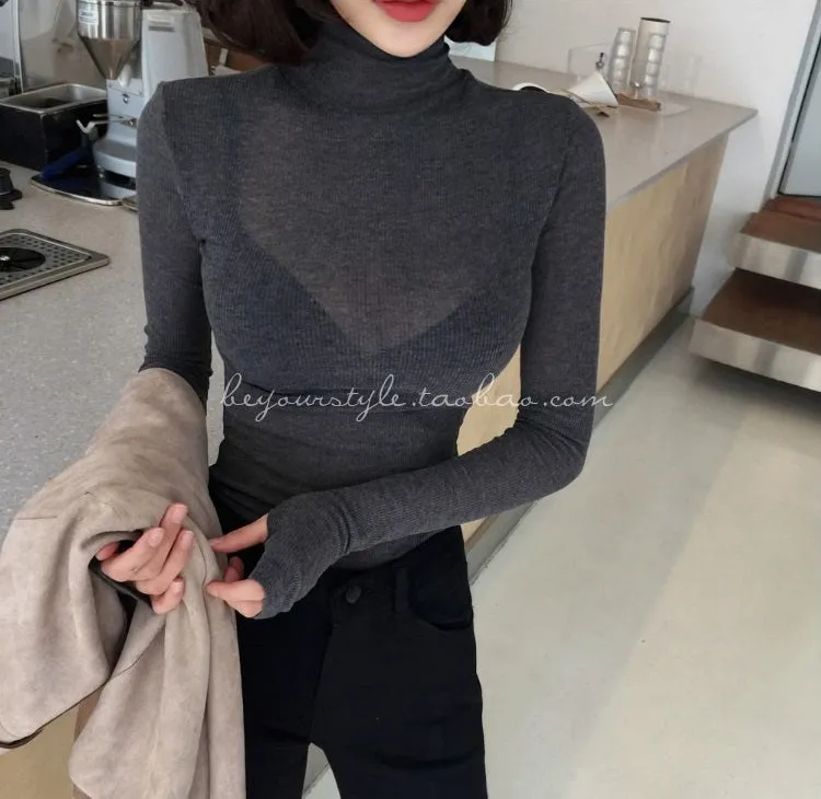 Turtleneck Sexy Basic Korean Style Long Sleeve