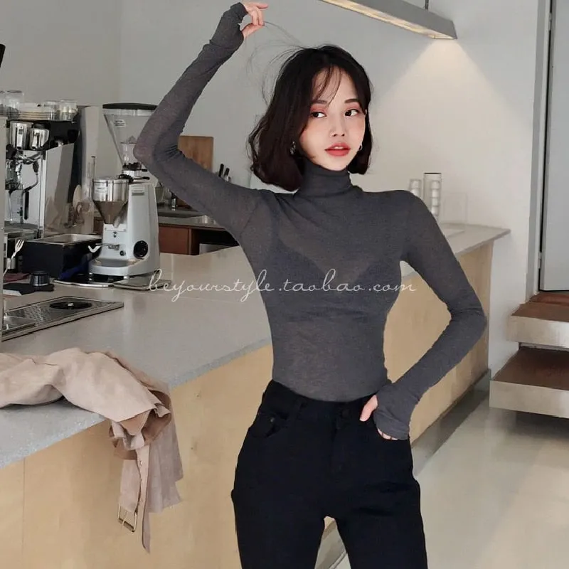 Turtleneck Sexy Basic Korean Style Long Sleeve