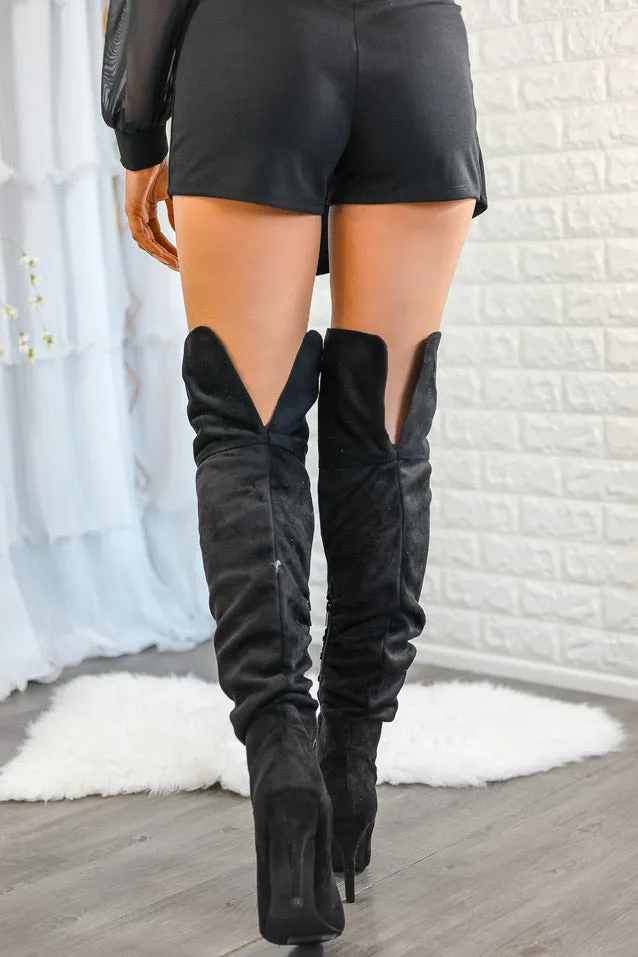 Unmatchable Pointy Slouchy Knee and Thigh High Boots Black