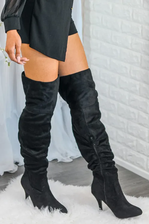 Unmatchable Pointy Slouchy Knee and Thigh High Boots Black