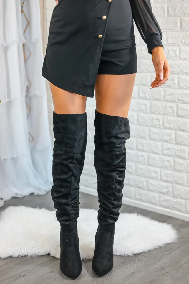 Unmatchable Pointy Slouchy Knee and Thigh High Boots Black