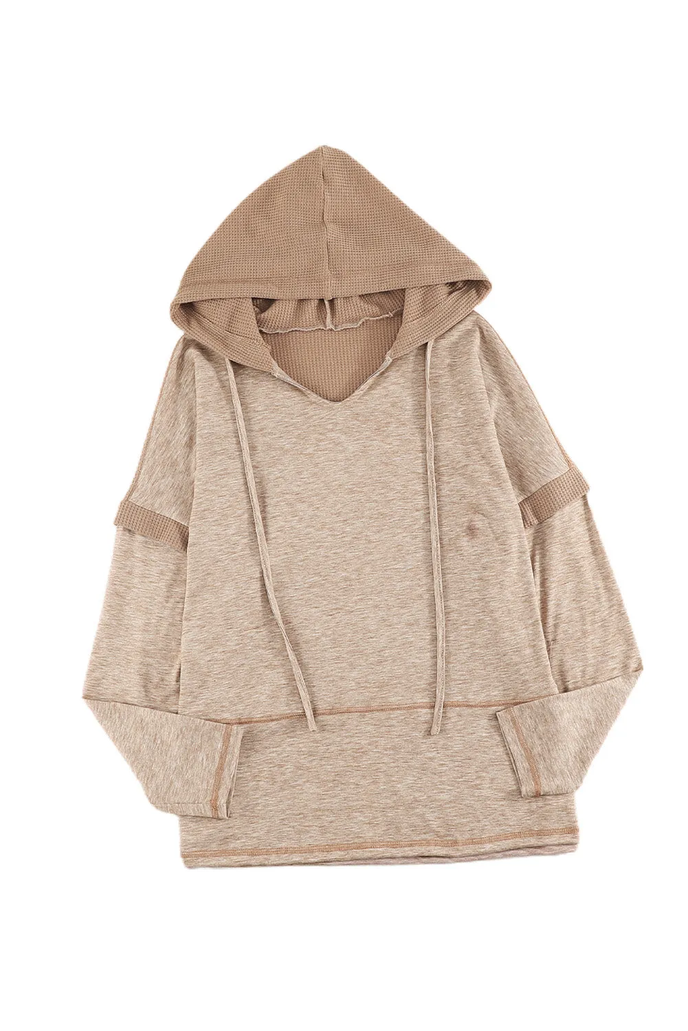 Waffle Patchwork Pullover V-Neck Hoodie